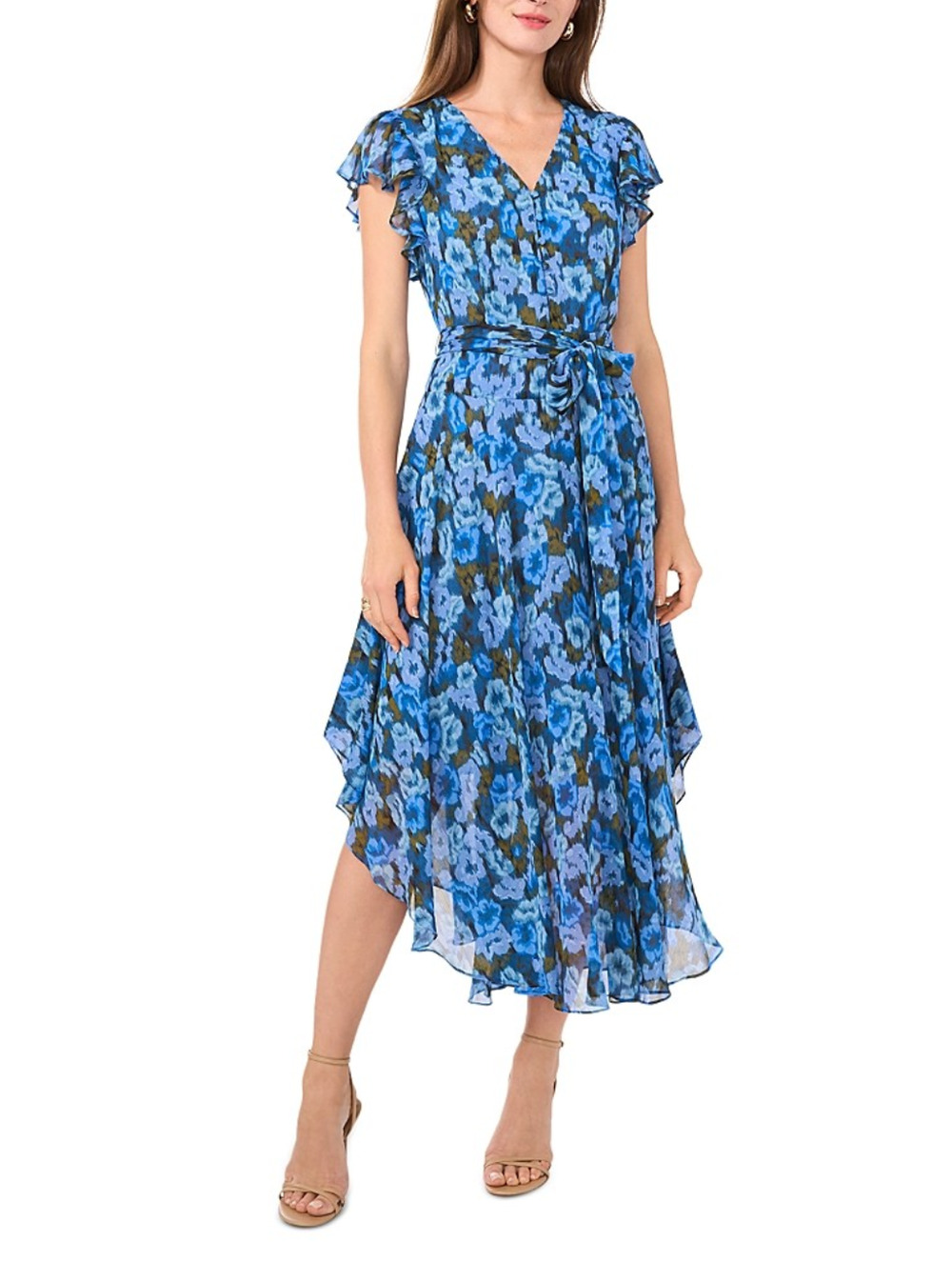 Vince Camuto Women Asymmetric Hem Dress Royal Azure Size S